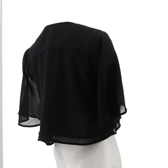 NWT COLLEEN LOPEZ CHIFFON FLUTTER SLEEVE CROPPED TOPPER BLACK XS - Picture 3 of 11